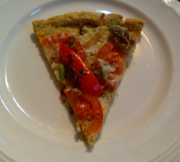 veggie pizza on almond flour crust slice